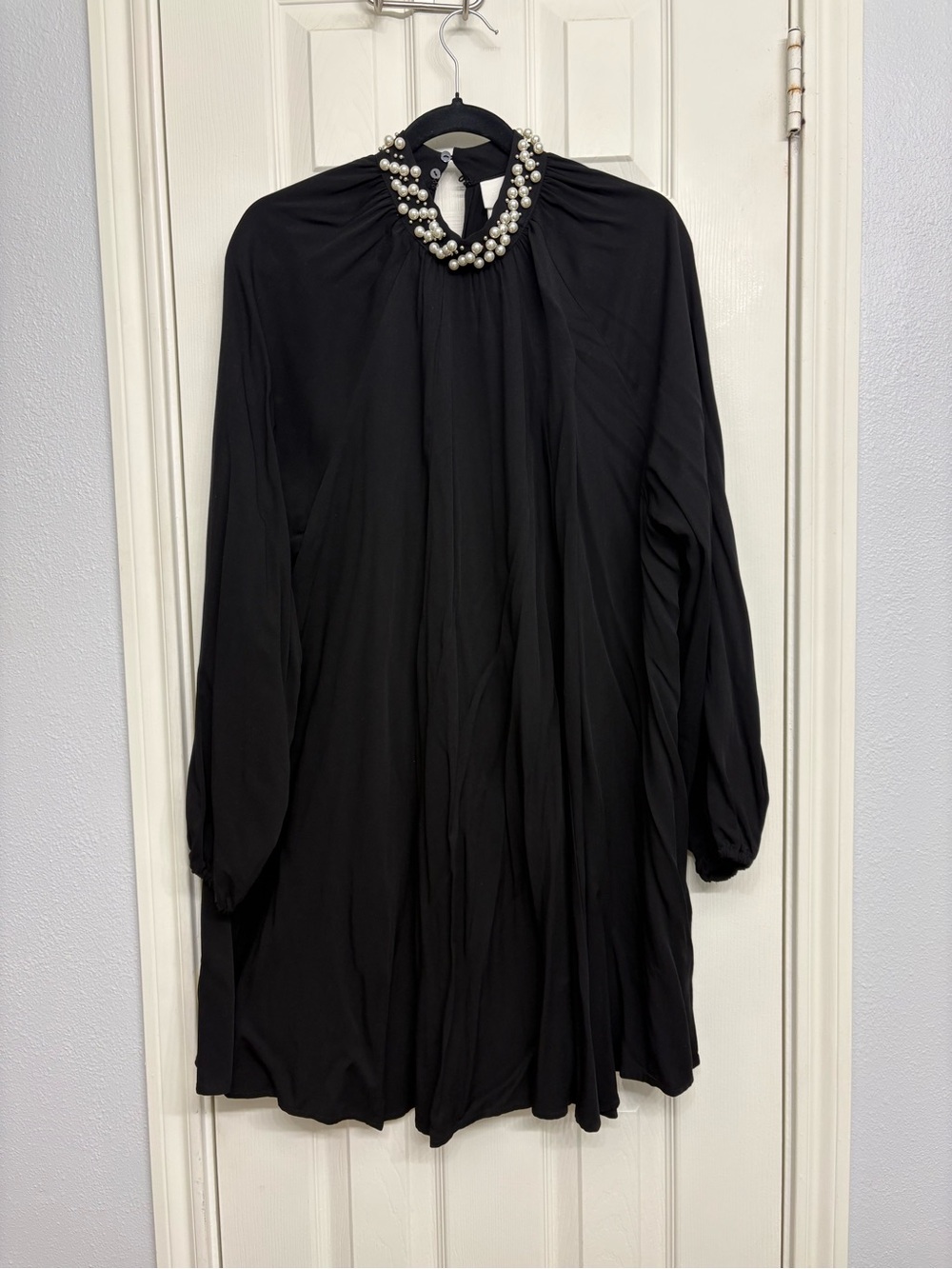 H&M Black Long Sleeve Pearl-Neck Detail Dress